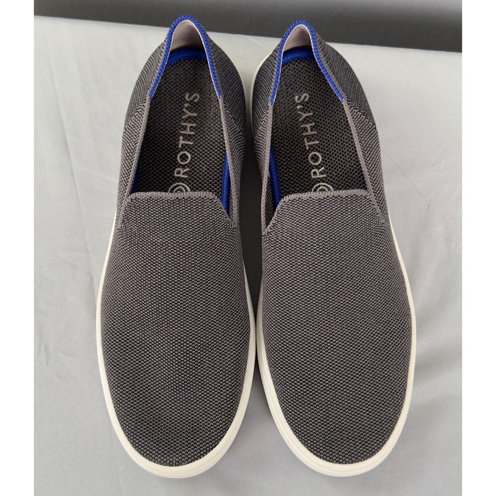 Rothy's Slip On Sneakers Gray Blue Stripe Women's 9 Knit Casual Shoes